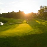 Cart Path Golf Club. The first tee at dawn.